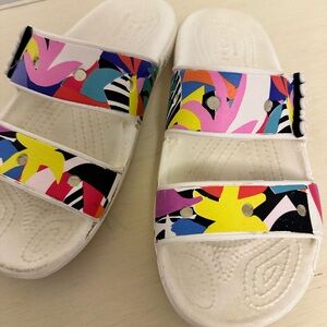 Crocs Iconic Comfort Two Strap Sandals Colorful Women's 6 Abstract Charm Shoes